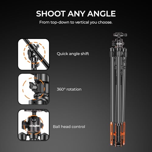Image of Digitek (DTR 830BH) 8.26ft Aluminum Light Stand Cum Tripod, 5Kg Max Load, 360 Adjustment, Ball Head, 4-Section, Overhead Shooting, 1 /4 & 3 /8 Screws, Cameras & Video Lights Compatible, for Photography