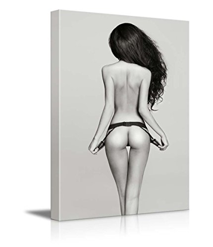 wall26 - Canvas Prints Wall Art - Exotic Nude Model in Black Garter Belt Lingerie - 36" x 48"