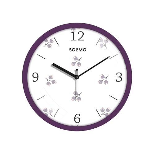 Amazon Brand - Solimo 11-Inch Classic & Modern and Stylish Silent Movement Wall Clock - Purple - Analog, Plastic