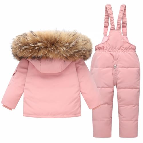 KAGAYD Little Girls Boys Bib Snow Pants and Ski Jacket Windproof Snowsuit for Kids Winter Furry Hooded Snow2