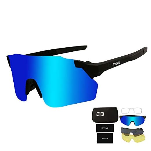 HTTOAR Gafas de Sol Deportivas,Gafas De Sol para Ciclismo con Proteccion Deportes al Aire Libre, Pesca, Ski, Conducción, Golf,Bicicleta,Ciclismo Gafas (black/blue)