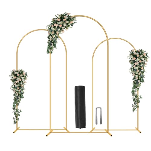 Wedding Arch Backdrop Stand 7.2FT, 6.6FT, 6FT Set of 3 Gold Metal Arch Backdrop Stand for Wedding Ceremony Baby Shower Birthday Party Garden Floral Balloon Arch Decoration