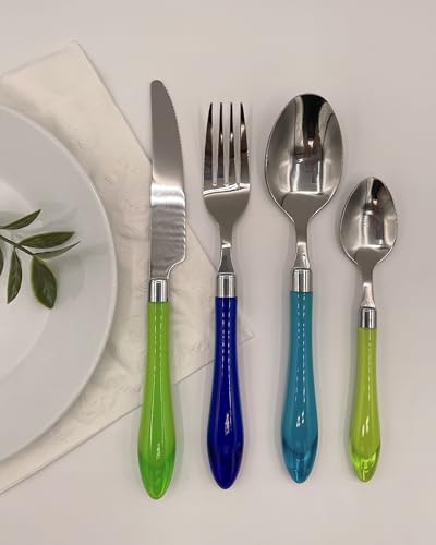 Image of Gypsy Color Sea Green & Blue Mix & Match Stainless Steel Flatware Collection, Set of 16