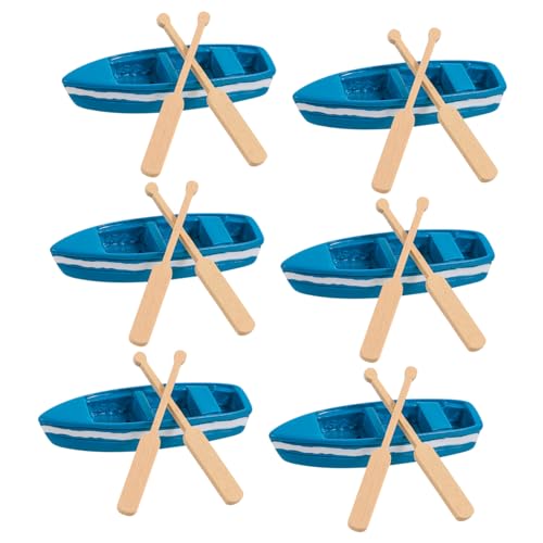 PartyKindom Juego de 6 Miniaturas de Barcos de Resina con Remos de Madera Decoración Micro Paisajística de Escena Oceánica Simulada Accesorios para Manualidades y Ornamentos de Playa