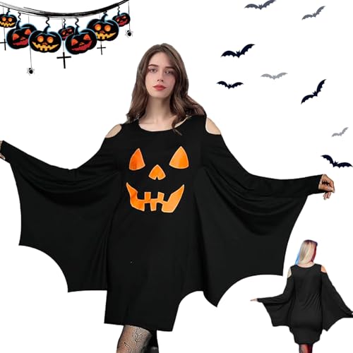 Damen Halloween Kleid Kostüm Fledermaus, Halloween Karneval Fledermauskleid, Gothic Kleidung Damen Halloween Kostüm, Minikleid Vampir, für Hallowee...