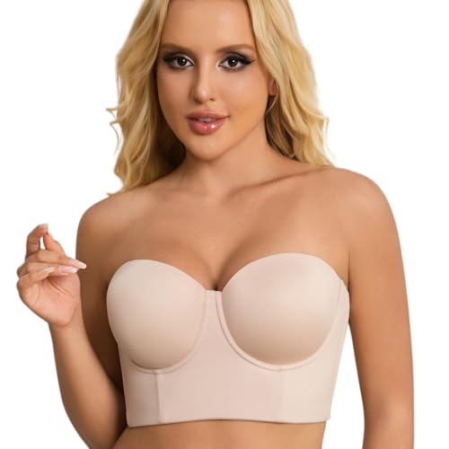 Image of Strapless Bras for Women Push up Bra No-Slip Silicone Strip Hide Back Fat Bra (36B-44DD)