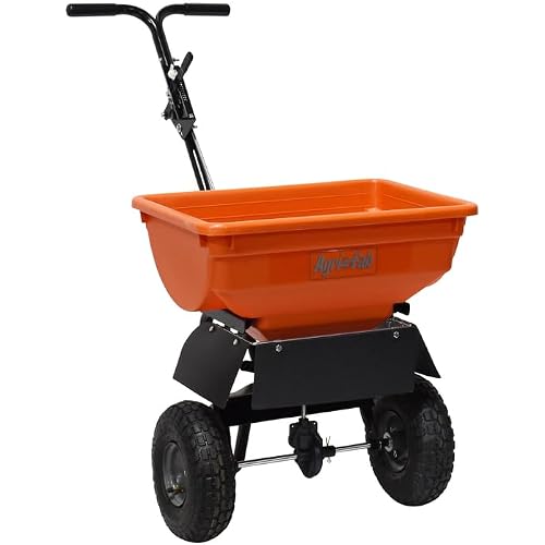 Agri-Fab 45-0575, 85lb Capacity Push Ice Melt Broadcast Spreader, Approximately Coverage of ¼ Acre (14,000 sq. ft.), 10-Ft Spread Width, Direct Rod Control, Includes Grate and Built in Deflector