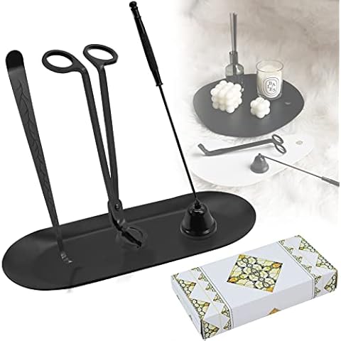 TWUTGAYW 4 in 1 Candle Wick Trimmer and Snuffer, Stainless Steel Candle Accessories Set-Candle Snuffer, Wick Trimmer, Wick Dipper and Plate Tray in Colorful Box (Black) Cover