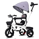 Tricycle Kids Trike, 3 Wheel Baby Childrens Pedal Guided Toddler with Push Chair Handle Removable Ca