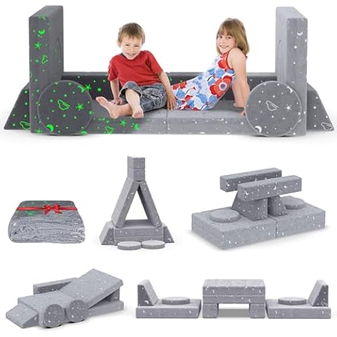 BIERUM Kids Couch, 12PCS Modular Kids Play Couch with Blanket, Kids Sofa Couch with Glow Effects for Playroom & Indoor, Convertible Toddler Couch for Girls and Boys Cover