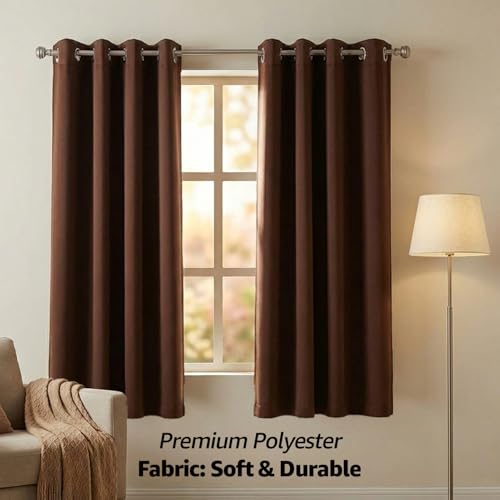 Image of amazon basics 100% Room Darkening Blackout Window Curtains - Set of 2, Plain Design for Bedroom and Living Room, 5 Feet, Coffee