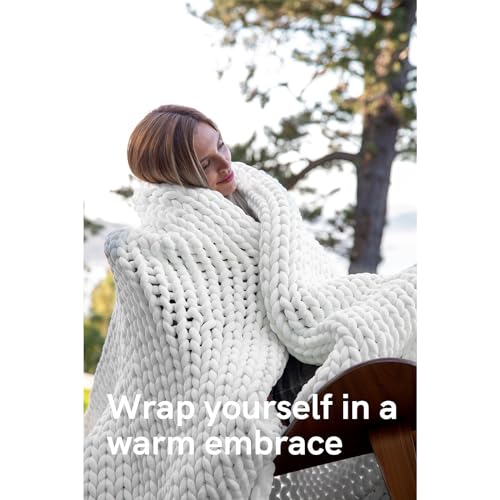 YnM Velvet Weighted Blanket, Handmade Chunky Knitted Design, Soft and Cozy, Temperature Regulating and Breathable, Machine Washable Throw for Sleep or Home Decor (White, 80x87 Inch, 25lbs)