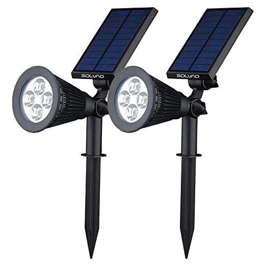 SOLVAO Solar Spot Lights (Upgraded) - Ultra Bright Outdoor LED Spotlights for Landscape, Yard, Flag Pole & Pathway - Waterproof, Sun Powered Uplighting Lamps w/Stake & Wall/Fence Mounting (2 Pack)