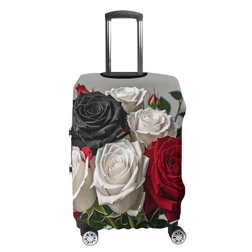 Black White And Red Roses Luggage Cover, Washable Elastic Suitcase Cover Protector Fit 18-32 Inch Luggage4