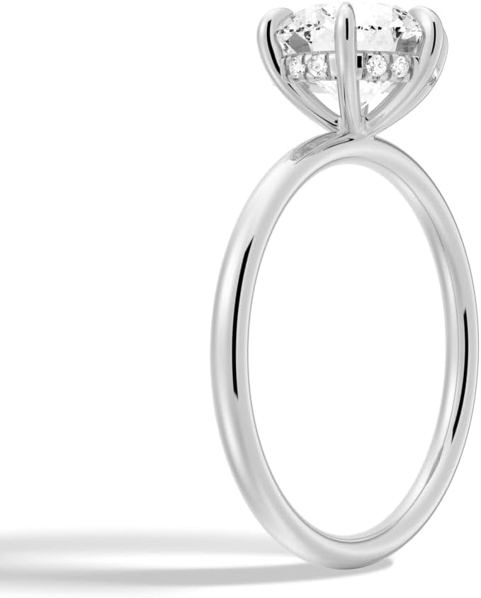 MSBLUE® 1ct Moissanite Engagement Ring, Solitaire Round Cut with Hidden Halo, 14K Gold Vermeil with Rhodium Finish