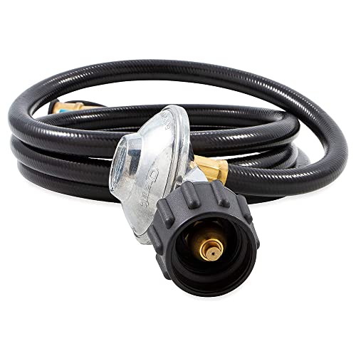 Camco Low Pressure Gas Regulator with 6' Hose and Female Quick Connect x Acme Nut- Simple and Quick Install - Use with Low Pressure Gas Appliances (57629)