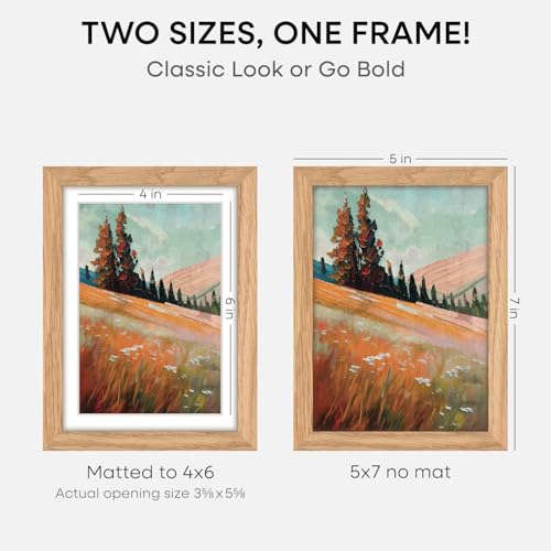 Image of Homeforia 5x7 Natural Oak Picture Frame, High-End Wood, 4x6 Mat, Glass | High End Solid Oak Wood, Tempered Glass, Acid-Free 4x6 Removable Mat, 5x7 Edge-to-Edge Display 7x5, Wall Kit, Set Of 1
