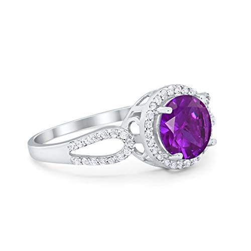 Blue Apple Co. Halo Split Shank Wedding Engagement Ring Round Cubic Zirconia 925 Sterling Silver2