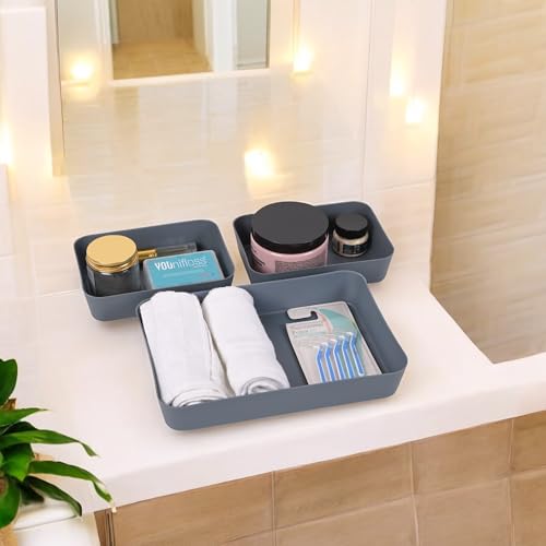 Go Hooked Set of 3 Plastic Storage Trays Dark Grey - Multipurpose Organizers for Kitchen, Office, Makeup, and Stationery - Durable and Easy to Clean