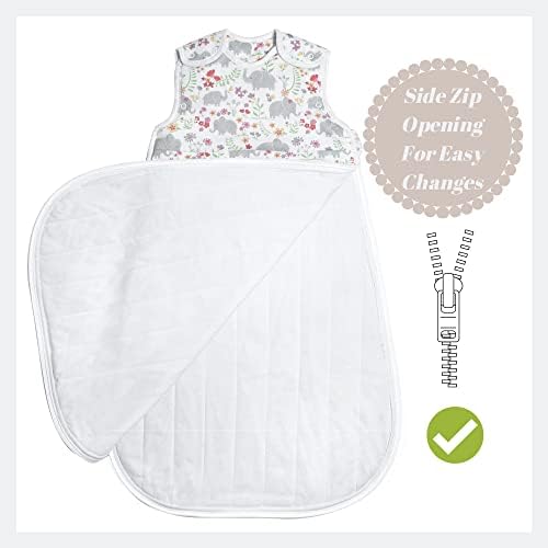 Snoozebag Baby Sleeping Bag 2.5 Tog Pink Floral Elephants Grey Design Cotton Sleepsack Unisex Nursery Side Zip Opening (18-36 Months)
