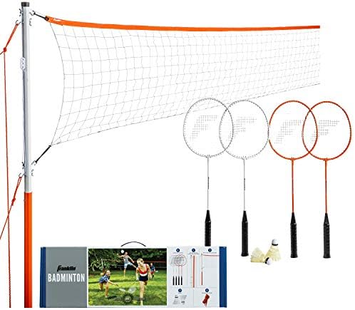Franklin Sports Badminton Set - Backyard Badminton Net Set - Rackets and Birdies included - Backyard or Beach Badminton Set - Starter Set