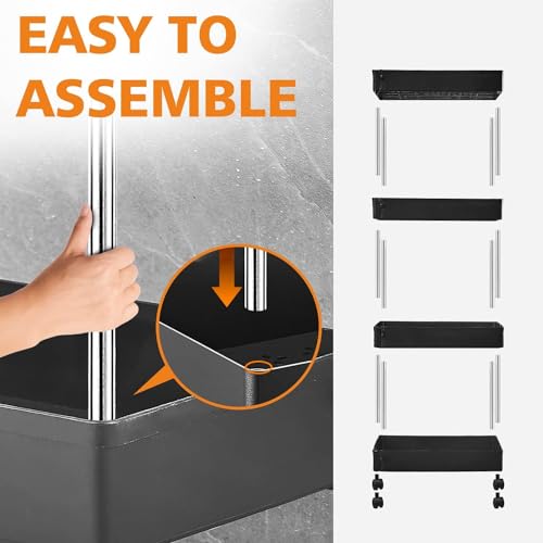 Image of 2 Tier Storage Rack, Kitchen Trolley, Storage Cart with Wheels, Rolling Storage Cart, Kitchen Storage Rack, Multipurpose Trolley (Black)