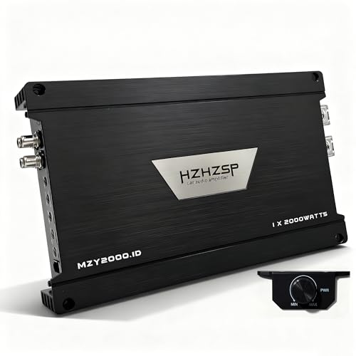 HZHZSP MZY2000.1D Monoblock 1-Channel Class D Amplifier for Car Subwoofer,2000 High Output,1/2/4 Ohm Stable, LPF, Bass Boost,MOSFET Power Supply with Remote Control