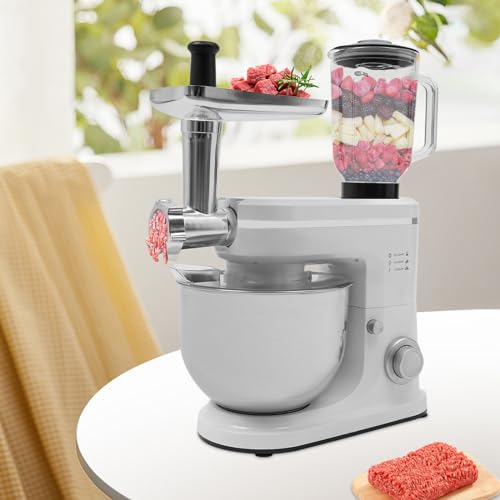 Robot de cocina 3 en 1 con picadora de carne y exprimidor, amasadora para masa de pan, máquina versátil con cabezal inclinable, cuenco de acero inoxidable y 3 herramientas de agitación Robot de cocina 3 en 1 con picadora de carne y exprimidor, amasadora para masa de pan, máquina versátil con cabezal inclinable, cuenco de acero inoxidable y 3 herramientas de agitación