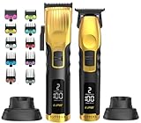  Supreme Trimmer Tondeuse à barbe et tondeuse à cheveux 2 en 1 2 vitesses  Lames amovibles, 2 vitesses, affichage de la batterie  Outils de barbier professionnels sans fil – Peignes de guidage