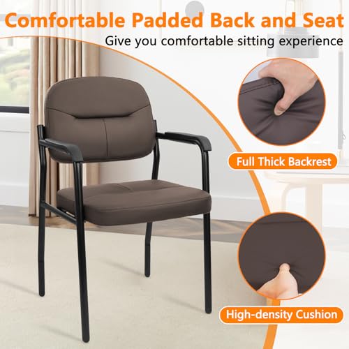Image of CLATINA Leather Office Guest Chair, Reception Chair No Wheels with Armrests and Lumber Support, Ergonomic Desk Armchair for Meeting Waiting Conference Lobby Room Shool Study, Brown, 1PK