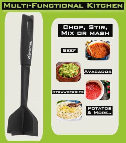 PROFESSIONAL MEAT CHOPPER TOOL - 70% Faster Than Spatula! Transform Hamburger Ground Beef into Perfect Tacos & Chili - Ergonomic Separator Smasher, Dishwasher Safe, Nylon Non-Scratch for All Cookware