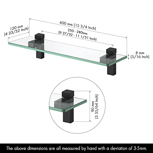 Kes Glass Shelves For Bathroom 2 Pack, 15.8 Inch Tempered Glass Floating Shelves Wall Mount Matte Black, Bgs3201S40-Bk-P2 #TOP2