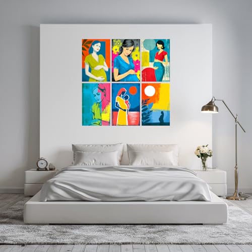 Image of SiddArtify Pregnancy Wall Art Poster Print Set - Modern Abstract Woman Decor for Living Room Bedroom Nursery - 8x12 Sticker Pack of 6