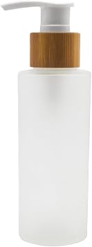 100ml 3.4oz Frosted Glass Pump Bottle Empty Refillable Dispenser with Bamboo Press Head for Shampoo Lotion Essential Oils Shower Gel Toiletries Storage Containers