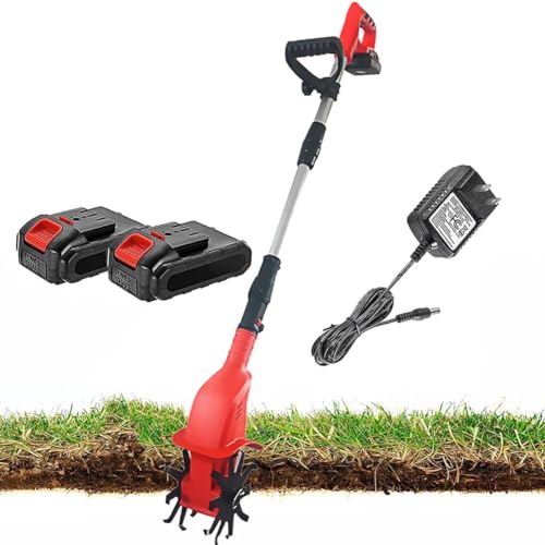 Bezprzewodowy elektryczny rotavator ogrodowy, moc Tiller z 2 bateriami i ładowarką 2000 mAh, szerokość robocza 10 cm, głębokość cięcia 25 cm do poluzowania gleby