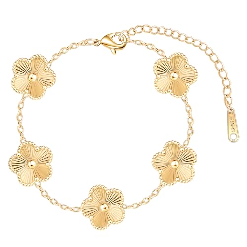 BAREEK Four leaf Clover Bracelets for Women, Gold 5 Flower Lucky Bracelet