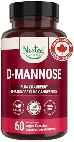 Nested Naturals D-Mannose 500mg Caspules with Cranberry Extract, D Mannose Cranberry Pills, Urinary & Bladder Support, 60 Vegan Capsules