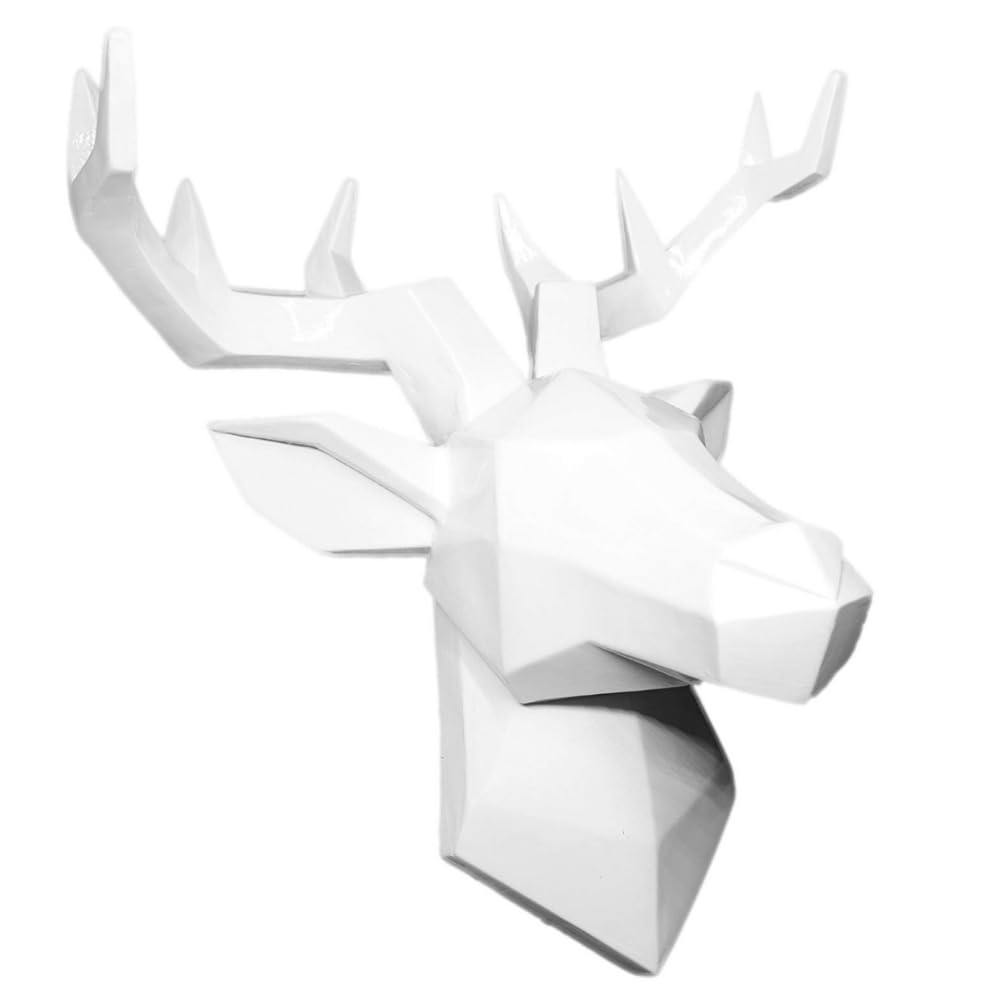 Hansmeier Cabeza de Ciervo Escultura de la Pared Decoración Mural Cabeza de Animal Diseño Apstracto y Moderno - Blanco