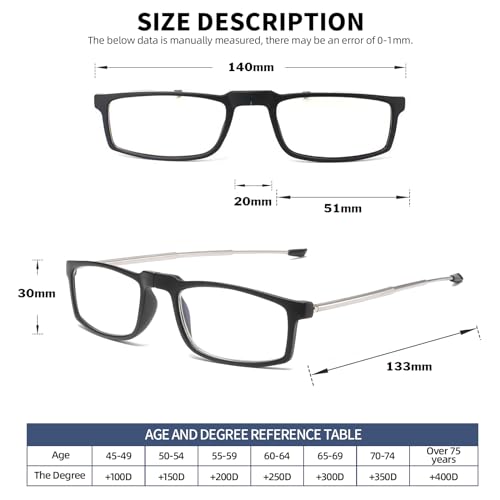 OWTXIS Folding Reading Glasses for Women Men, Blue Light Easy Carry Readers with Ultra-light Pocket Keychain Bags (Black, +2.25) - Image 6
