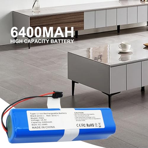 Image of Upgraded PA61 Battery Replacement for Eufy RoboVac X8, X8 Pro Series Robot | RoboVac X8-T226X, RoboVac-X8Hybrid White, RoboVac-X8-Pro SES Self-Empty Station Vacuum Cleaner Battery 14.4V 6400mAh 92.16Wh