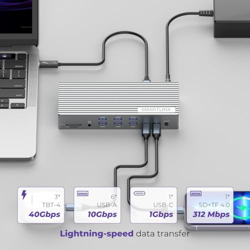 Image of Thunderbolt 4 MacBook Docking Station, 21-in-1 DisplayLink, 150W Charging | Compatible with Windows and ChromeOS, Up to 5 external monitor support, 40Gbps transfer, Up to 8K or multiple 4K video output