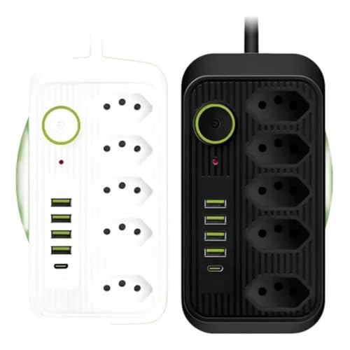 Extensão Régua Elétrica 2 Metros 5 Tomadas 4 Usb 1 Usb-c (Preto)