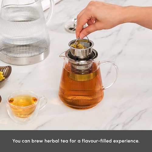 Karaca Keops Borosilikatglas Teekannen-Set mit Edelstahl-Teesieb, 1,5 L Kessel & 0,45 L Glas Teekanne mit Sieb, Turkish Tea Pot, Caydanlik, Türkischer Teebereiter für Kräutertee, losen Tee