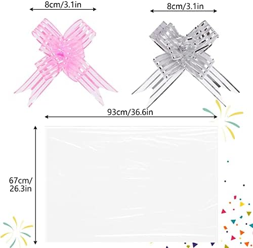 Eotvkof 20pcs Large Cellophane Basket Bags Clear Hamper Wrap Bags with 20pcs Pull Bow Set for Gift Baskets, Christmas Hampers