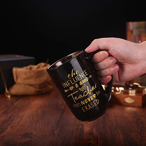 Unisex Teacher Gifts - The Influence Of A Good Teacher Can Never Be Erased - Teacher Appreciation Gifts From Student, Thank You Gifts For Teachers, Ceramic Coffee Mug Metallic Glaze 18Oz Black #TOP5