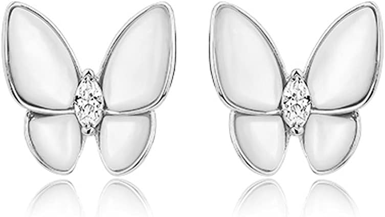 SLUYNZ 925 Sterling Silver Mother-of-Pearl Butterfly Studs Earrings for Women CZ Butterfly Earrings