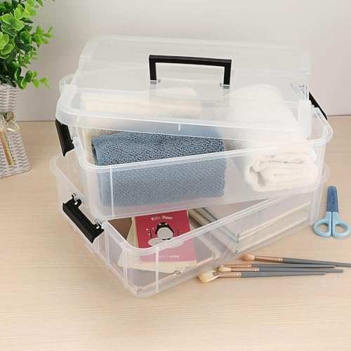 Image of COOFANDY Plastic 2 Layer Stack & Carry Box, Portable Storage Container Box | Handled Organizer Storage Box for Organizing Stationery, Sewing, Art & Craft, Jewelry and Beauty (Multicolor)