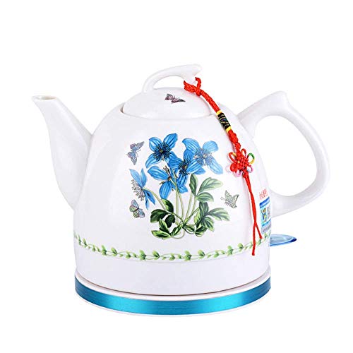 Hervidores - Tetera eléctrica blanca inalámbrica de cerámica - Jarra retro de 1.0L, 1000W Hierve agua rápidamente para té, café, sopa, avena - Base extraíble, Protección para hervir en seco, Coci