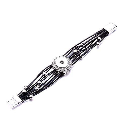 Lovglisten 20Mm Flower Shape With Crystal Snap Button Chunk Jewelry Bracelet Charms (Black) #TOP4