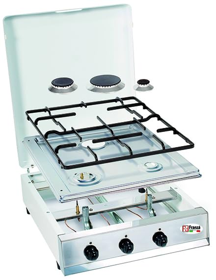 Phönix PS-2, fornello a gas a 2 fuochi, 8 kW, LPG, in vetro, piano cottura a gas con dispositivo di sicurezza di accensione, incluso regolatore del